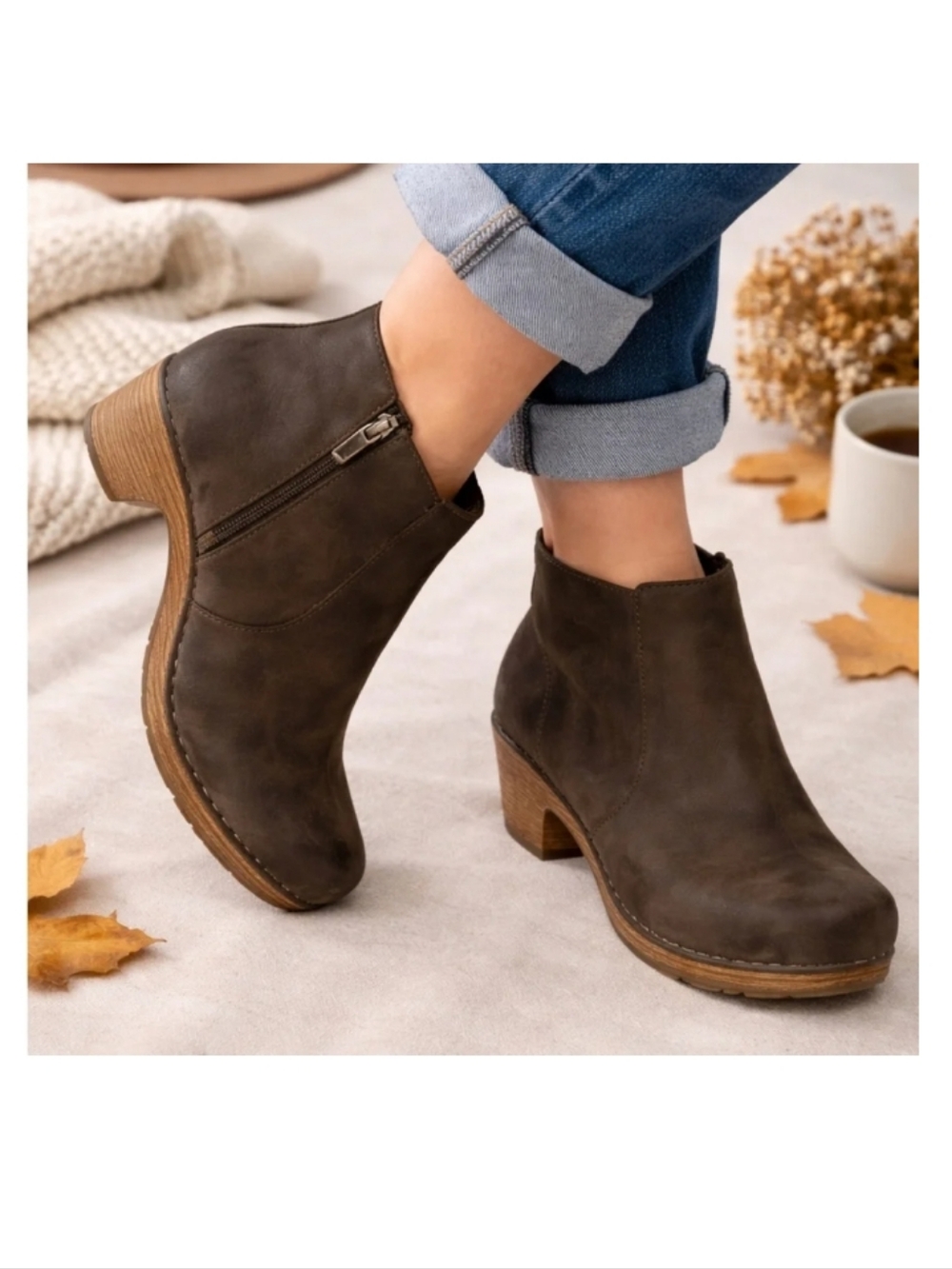 Women's Dansko Maria Brown Nubuck Leather Clog Ankle Boot Size 7 / 37